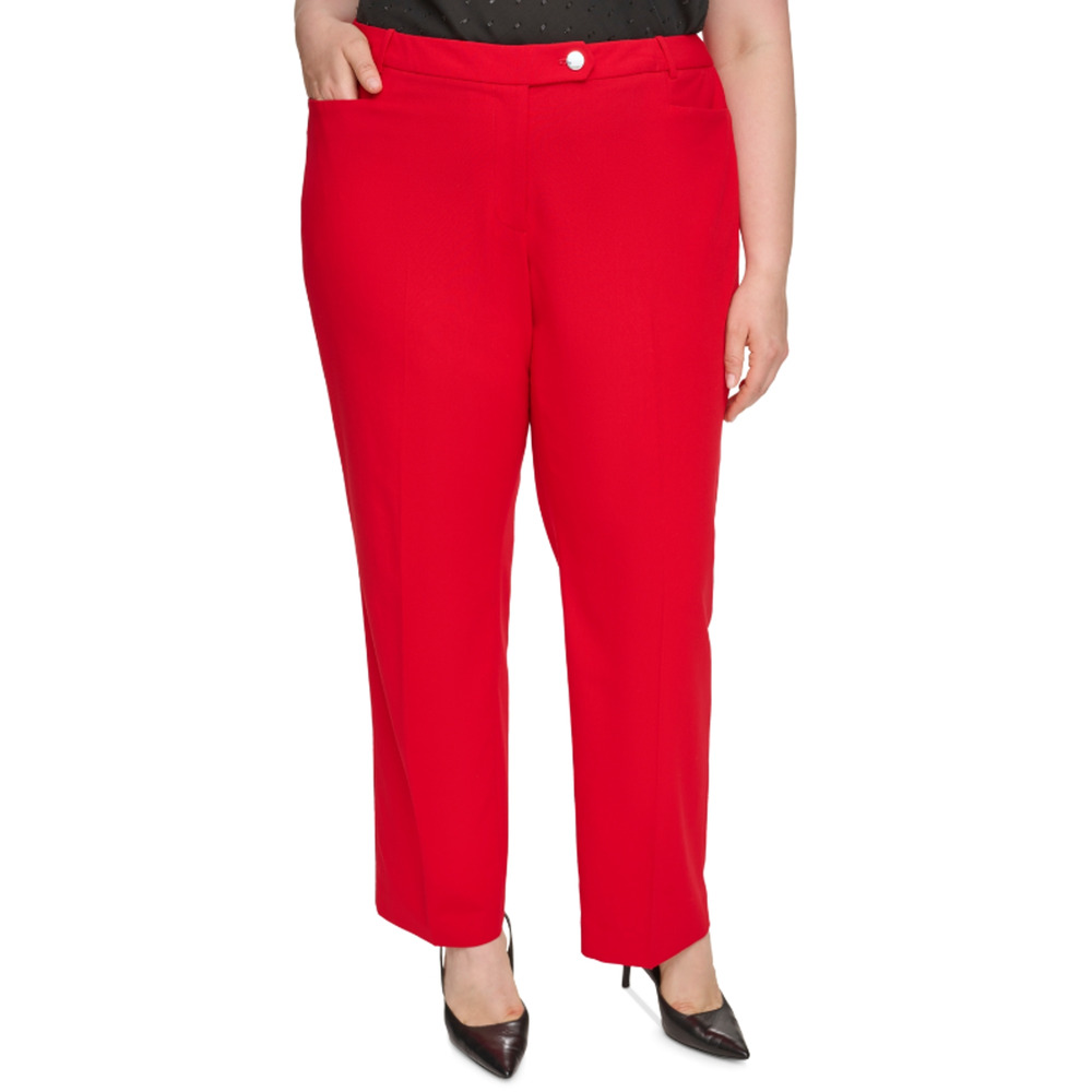 Calvin Klein Mid Rise Straight Leg Pants Red Plus Size 20W